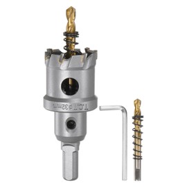 sourcing map Carbide Hole Saw Kit 32mm (1-1/4") Metal Hole Cutter Set with 2pcs Center Drill Bits Springs 1pcs Wrench for Stainless Steel Copper Iron Aluminum