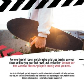 CATTONGUE GRIPS Non-Abrasive Longboard Grip Tape - Heavy-Duty, Waterproof Anti-Slip Tape for Skateboards, Scooters & More - Anti-Slip Skateboarding Accessories (Black, 11” x 44”)