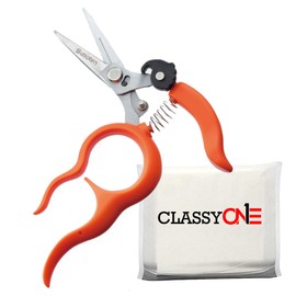 Saboten Compact Harvest Scissors Bundled with Pocket Tissue, Made in Japan Stainless Steel Blades, Rust Resistant Gardening Scissors with Sliding-type Ring