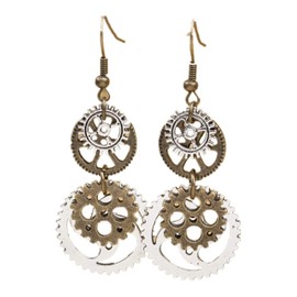 Steampunk Gear Dangle Drop Earrings, Vintage-Style Mechanical Alloy Jewelry for Costume or Cosplay