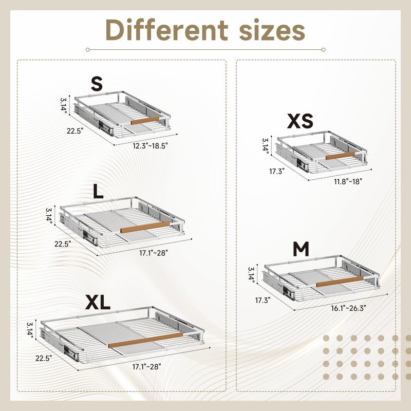 taiheis 2 Pack Expandable Pull Out Cabinet Organizer，16.3~26.3"x17.3"Cabinet Pull Out