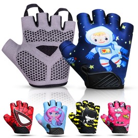 SAGA SPORTS Half Finger kids cycling gloves| Non-Slip, Padded, Antislip, Fingerless kids bike gloves for Boys and Girls | (Navy Blue, X-Large [10-12])