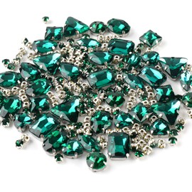 Sew on Rhinestones, 180pcs Emerald Rhinestones Mix Shapes Sew on Glass Rhinestone Gems with Prongsfor Crafts, Clothes, Costume, Shoes, Dresses(emerald)