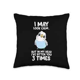 Parakeet Bird In My Head I've Bitten You 3 Times Budgie Bird Throw Pillow