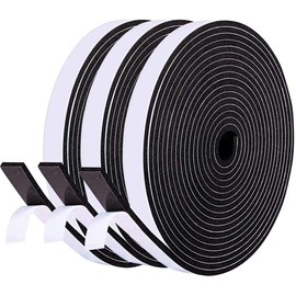 Jasinber Cinta de sellado de espuma, Burlete autoadhesivo de goma de neopreno para puertas y ventanas, puerta corrediza, a prueba de sonido (12mm x 3mm x 5m x 3 Rollos, Negro)
