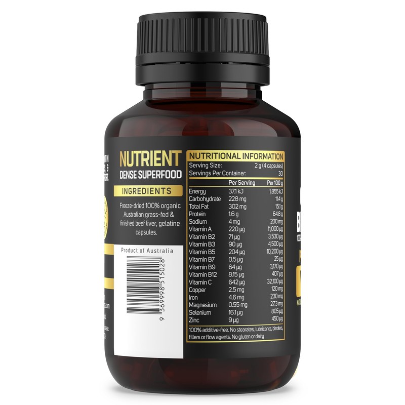 Organic Grass-Fed Beef Liver Capsules 2000mg | MTHFR-Friendly, Bovaer-Free –