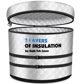Ice Bath Tub Cover, 3 Layers Insulation and Silver UV Heat Reflective Cold Plunge Tub Cover with 2pcs Long Straps, Zip Up All Weather Protection, 32.5''D x 30.5''H
