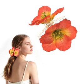 Orange Artificial Hawaiian Flower Claw Clips for Women Plumeria Hair Accessories Summer Beach Hair Claw Clips Hibiscus Flowers Hair Barrettes for Wedding Holiday Beach Hair Styling Decoration
