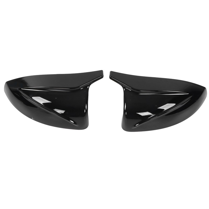 Pair Horned Rearview Side Door Mirror Covers Glossy Black Replacement