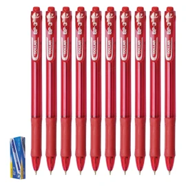 DOLLAR BP-3 Retractable Ballpoint Pens, RED, Pack of 10, Fine Point (0.7mm), Smooth Ball Pens, Comfort Rubber Grip, Perfect for School Office Home Business Hospital Nurse Everyday Use