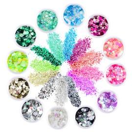 Nail Glitter 12 Colours Fluorescent Glitter Make-Up Glitter Sequin for Face Nails Hair Body Glitter Sequin for Party Easter DIY Resin Crafts