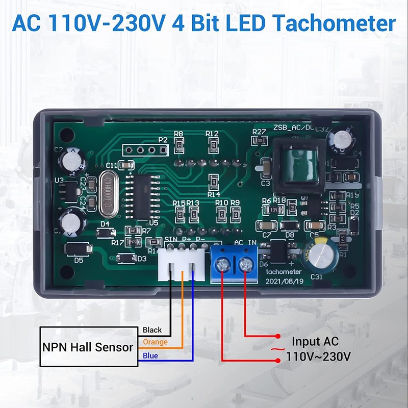 DONGKER Digital LED Tachometer, AC 230 V 110 V Digital