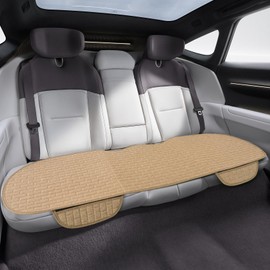 Lyxheth Linen Back Car Seat Cover, Rear Seat Pad, Anti-Slip Long Bottom Rear Seat Cover Protector with Storage Pockets, Breathable Comfortable Rear Cushion Cover Universal for Cars (Beige, Back)