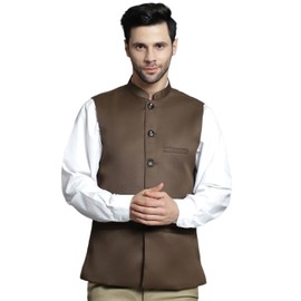 Maple Clothing Nehru Jacket Men's Traditional Sleeveless India Modi Waistcoat Vest Guest Outfit (Brown, S)