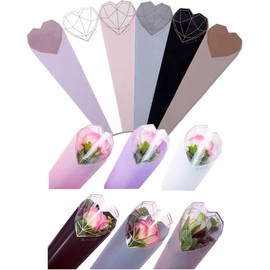 JOSON 24Pcs/6 color flower packaging bag single rose flower bag waterproof material simple diamond heart shape gift packaging