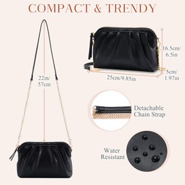 VASCHY Clutch Bag for Women,Fashion Ruched Vegan Leather Small Formal Evening Handbag Crossbody Shoulder Bag Wedding,Party Black