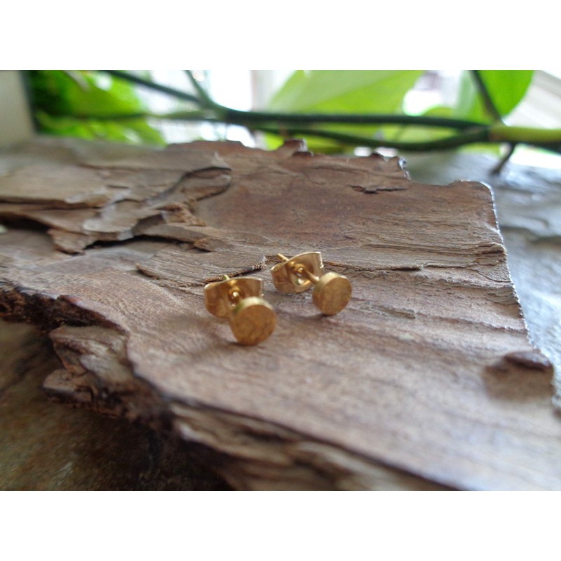 Gold dot stud stainless steel round, golden earrings, anti-allergic