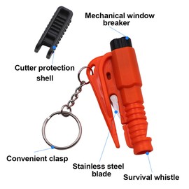 ZKGYUS Pack of 3 The Original Emergency Keychain Car Escape Tool - Car Security Key Ring 3 in 1 - Emergency Glass Breaker, Belt Cutter, Emergency Whistle, Fluorescent - Yellow, Red