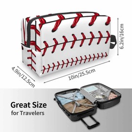 Mxocom Softball Small Makeup Bag for Purse Baseball Red Lace Over White Background Travel Cosmetic Bag Makeup Pouch Portable Versatile Zipper Pouch for Women