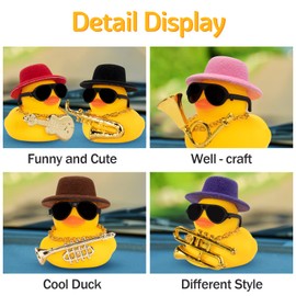 wonuu - Decoración de pato de goma para coche, accesorios de decoración de tablero de instrumentos musicales con mini sombrero, color negro