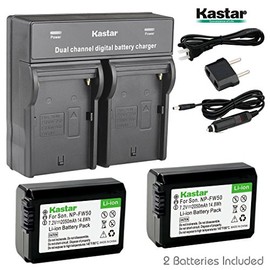 Kastar Dual Smart Fast Charger & 2 x Battery for Sony NP-FW50, Alpha 7, a7, 7R, a7R, Alpha a3000, a5000, a6000, NEX-3, NEX-5, NEX-6, NEX-7, NEX-C3, NEX-F3, SLT-A33, SLT-A35, SLT-A37, SLT-A55, DSC-RX10