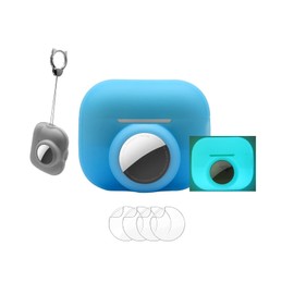 Glow Blue for AirPods Pro 2 Case with Airtag Holder,Glow in Dark,2 in 1 Protective Skin Carrying Case Cover for GPS Tracker,Anti-Lost,Glow in Night