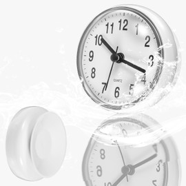 Waterproof Shower Clock, Shower Timer with Strong Suction Cup Design, White Bathroom Clocks for Home Bathrooms Toilets Kitchens Hotels, Easy Reading Bathroom Wall Clock with Hour and Minute Hands