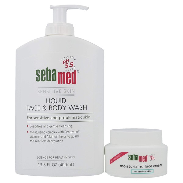 Sebamed Moisturizing Face Cream 2.6 Fluid Ounces (75mL) and Sebamed Liquid Face & Body Wash for Sensitive Skin 13.5 Fuid Ounces (400mL) Value Set