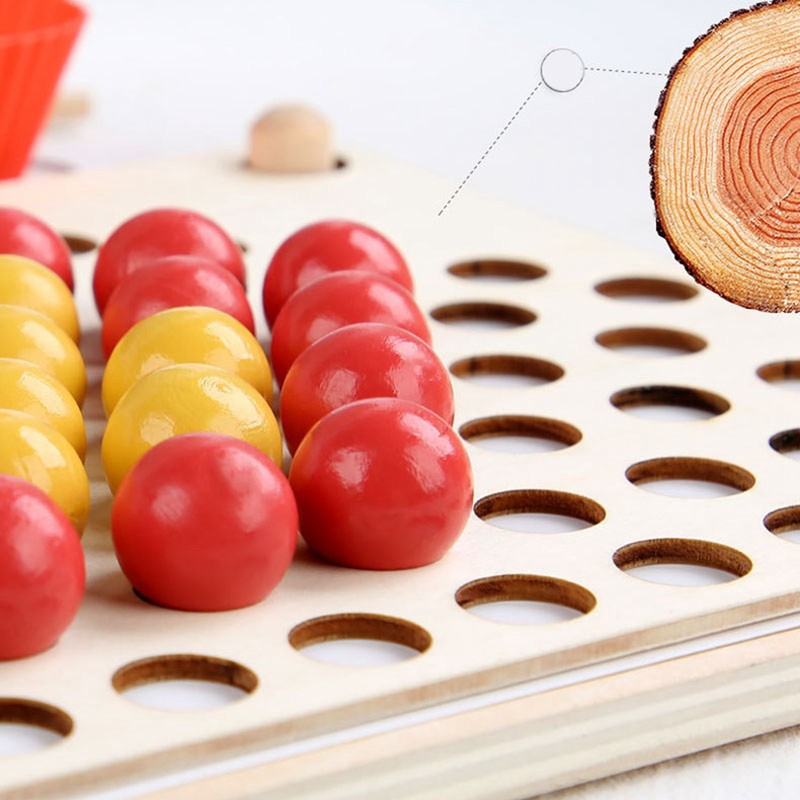 Wooden Peg Board Beads Game Educational Rainbow Clip Beads Puzzle