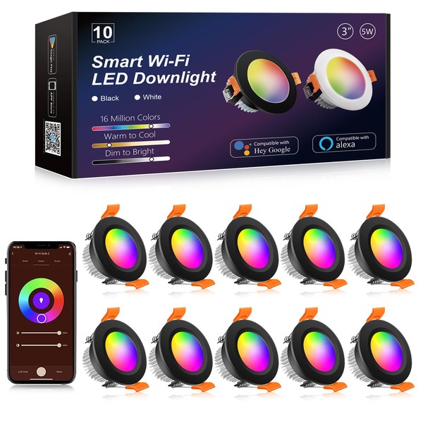 YGS-Tech Smart 3 Inch LED Recessed Lighting RGB WiFi Downlight,
