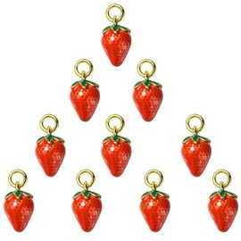 COGCHARGER 10 Pcs Bulk Small Red Cute Enamel Strawberry Charms Pendants for Earrings Necklaces Bracelets Jewelry Making