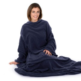 Autumn Faith Snuggle Blanket With Sleeves Wrap Around - Dark Navy (No Pattern)