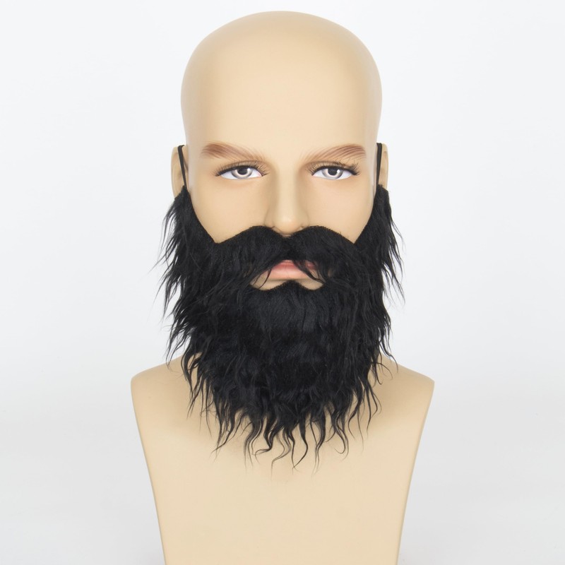 Yan Dream Black Fake Beard with Mustache Big Full Grey