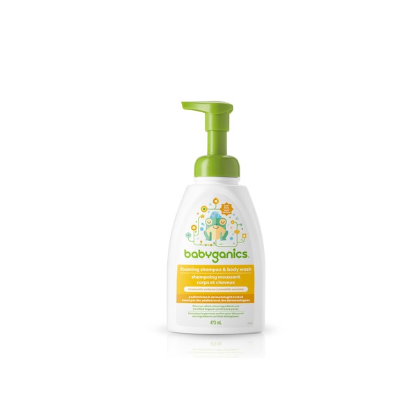 Babyganics Baby Shampoo + Baby Body Wash, 2-in-1 Baby Soap for the Bathtub, Plant-Derived and Non-Allergenic Ingredients Formulated with Baby's Skin in Mind, Chamomile Verbena, 473 ml Soap Pump Bottle