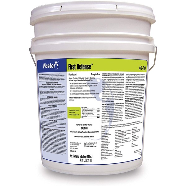 Foster First Defense 40-80 Disinfectant Cleaner. For Home, Hospital, Institutional and Industrial Use. Deodorizes and Cleanses Most Surfaces. 5 GL Bucket with Handle.