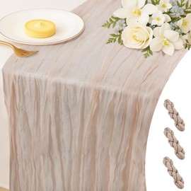 Cheesecloth Table Runner, 10Ft Long Boho Gauze Cheese Cloth Table Runner, Rustic Cheer Runner for Wedding Decorations Bridal Shower Party and Summer Decors, Beige