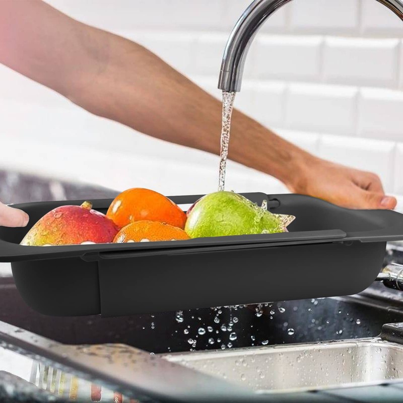 Fousenuk Extendable Strainer Basket Over the Sink, Black, Strainer for