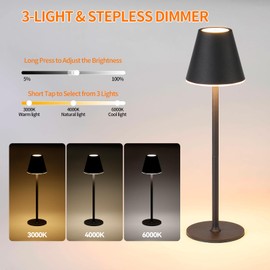 Ystarlamp LED Cordless Table Lamp Dimmable 3000k, 4000K, 6000K +16RGB, IP54 Wireless Table Light for Indoor and Outdoor, Rechargeable Aluminum Portable Lamp for Family, Restaurant & Bar (Black)