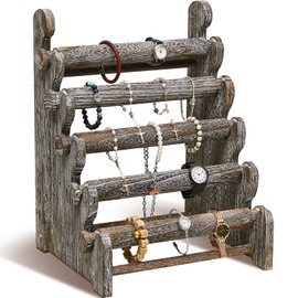 Marsui Wooden Bracelet Holder 5 Tier Bracelet Display Stand Jewelry Organizer Bangle Watch Jewelry Display Storage for Selling Showcase Store Home Scrunchie(Coffee Color)