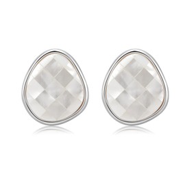 JaruJaru Geometric Mother-of-Pearl Stud Earrings - Rhodium Plated Mosaic Shell Earrings, S925 Sterling Silver Posts, 1" Bold Statement Earrings for Women