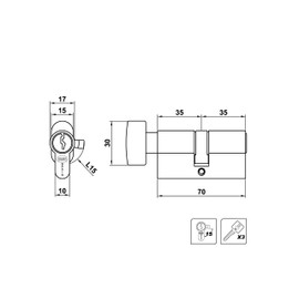 Amig - Security Cylinder with Mule | Door Lock | High Security Cylinder | Includes 3 Keys | Long cam | Silver | Measurements: 70 (35-35 mm)
