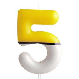 Geburtstagskerzen Zahlen 5,Gelb Weiß Geburtstagskerzen Kerze,Tortendeko Geburtstag, Cartoon Anime Themen für Mädchen Jungen Kinder Geburtstagskerzen Deko