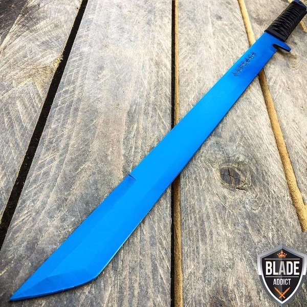 NEW! 27" Ninja Sword Machete BLUE Full Tang Tactical Blade Katana NEW w/Sheath