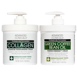 Advanced Clinicals- Crema reafirmante de colágeno + loción corporal anticelulítica con aceite de café verde, hidratante y cuidado de la piel