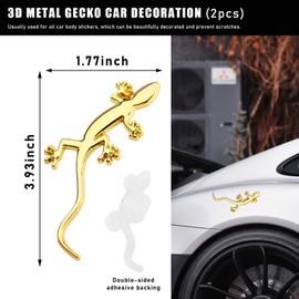 Dickno 2 PCS Gecko Car Stickers, Fashion 3D Gecko Shape Metal Badge Decal, Auto Window Door Bumper DIY Decoration Emblem Sticker, Universal Vehicle Exterior Decor Accessories (Golden)