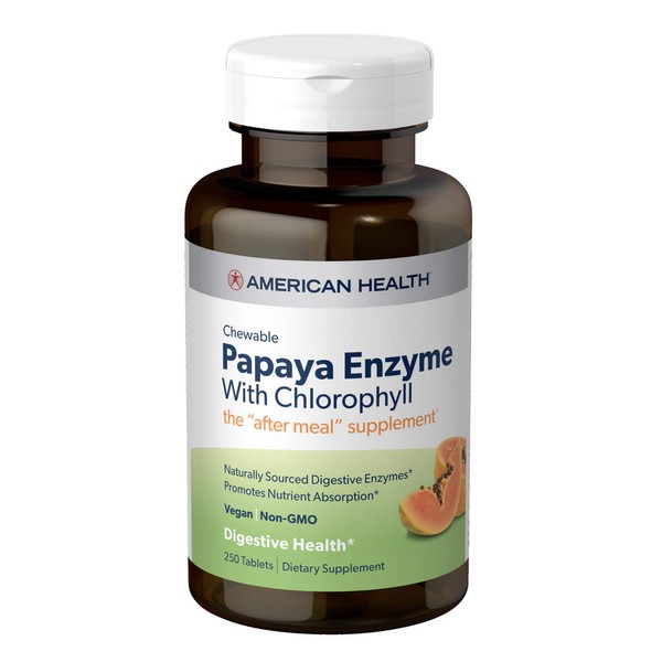 American Health Papaya Enzyme with Chlorophyll Chewable Tablets, 83 Total Servings, 250 Count