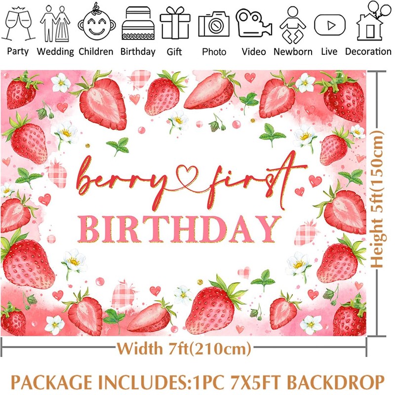 Avezano 7x5ft Berry First Birthday Backdrop Strawberry 1st Birthday Decorations