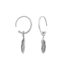 Boma Jewelry Sterling Silver Bohemian Tribal Feather Drop Pull Through Hoop Earrings