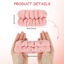 4 Pairs Wrist Spa Washband Microfiber Wrist Wash Towel Band Wristband Scrunchies for Washing Face Absorbent Wrist Sweatband for Women Prevent Liquid from Spilling (Pink, White, Classic Style)