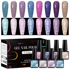MTSSII Glitter Gel Nail Polish Set, 8 Colors, UV/LED Soak Off, Reflective Sparkle Collection Gel Nail Polish Kit (Set-5, 8pcs)